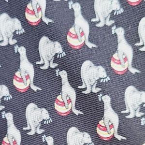 Brooks Brothers silk necktie Vintage black gray seal playing ball